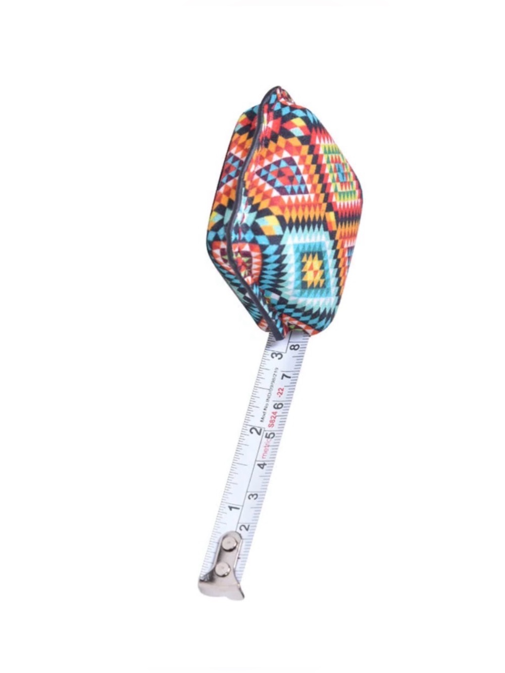 Fabric Enclosed Tape Measure. Bold Geometric Multicolor Print from Myra